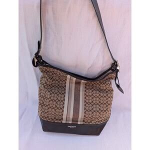 COACH Legacy Duffle Bucket Shoulder Bag Brown/Khaki Medium Size Handbag EUC